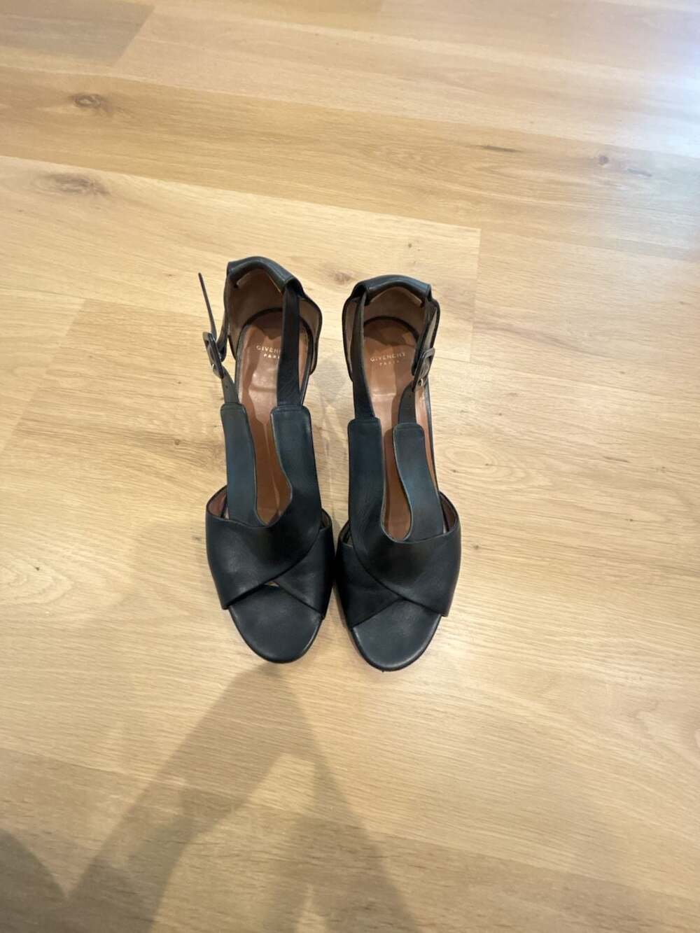 Givenchy Paris Black Leather Crisscross Ankle Strap Heels